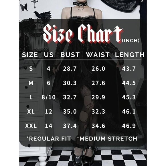 Women's Gothic Sexy Patchwork Velvet Slit Asymmetric Goth Dress - Picture 4 of 7